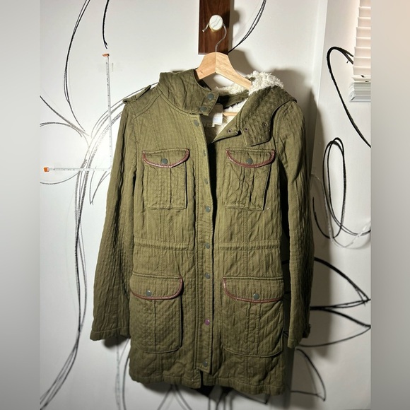 Anthropologie Jackets & Blazers - Hei Hei Olive Army Green Sherpa Lined Women’s Coat w/Pockets, Hood, Pockets, Med